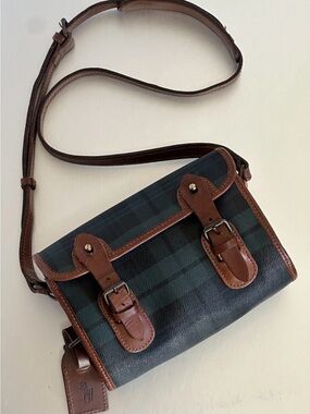 Mini Rare Polo Ralph Lauren Leather Trim Green Plaid Crossbody Bag Classic 9”